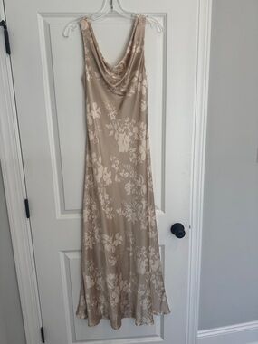Reformation Beige Floral Cowl-Neck Maxi Dress